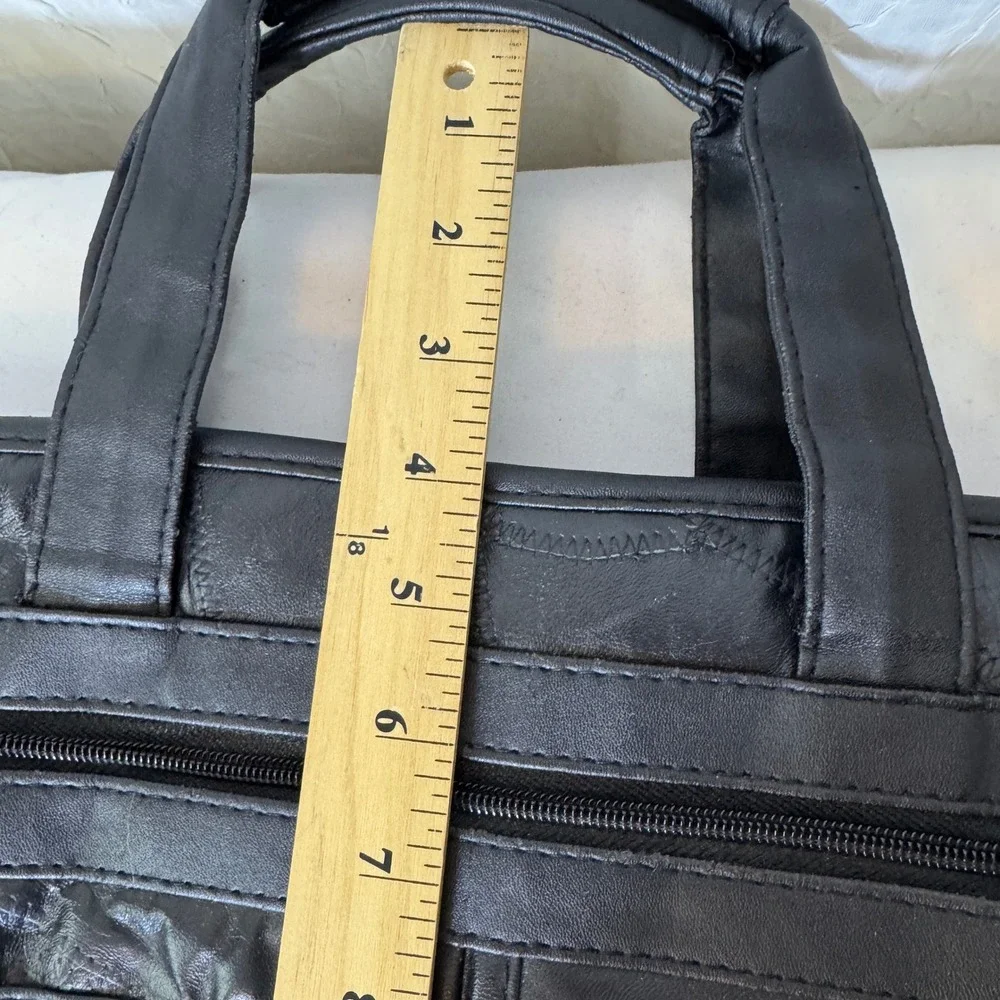 Patchwork Bonded Leather Briefcase Large Black Laptop Bag Professional